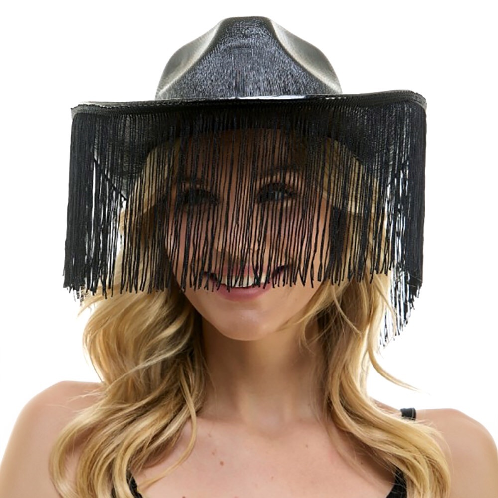 Black Shiny Pointed Western Fedora Hat